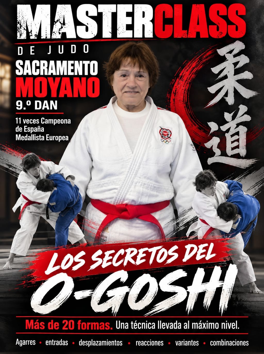 Cartel de la masterclass de judo sobre O-goshi con Sacramento Moyano, 9.º dan